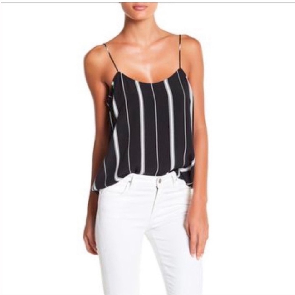 L'Academie Women's Small Black White Striped Camisole Tank Top Cami Adjustable S